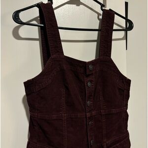 American Eagle Kick Flare Corduroy Button-up Overalls Jumpsuit - Burgundy 4